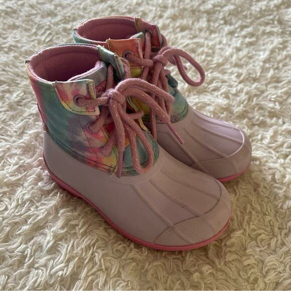 Sperry Toddler Girls Rainbow Tie Dye Saltwater Duck Boots Size 8 - Picture 4 of 11